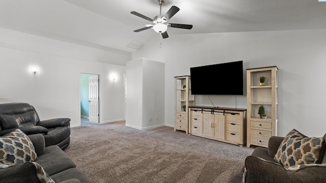 1824 W 28th Ave, Kennewick, WA 99337 - carpeted living room with a ceiling fan and high vaulted ceiling