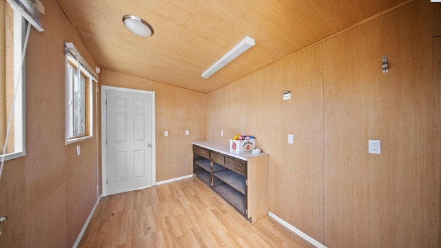 654 Cottonwood Dr, Richland, WA 99352 - hall with light wood-style floors, baseboards, and wooden walls