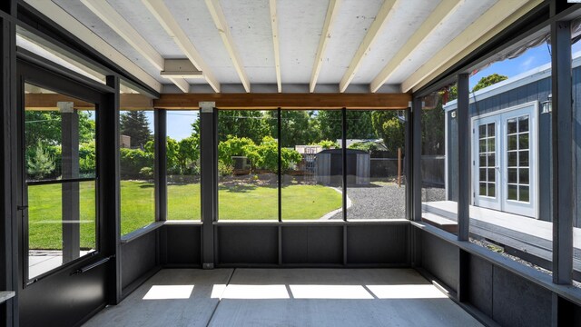 654 Cottonwood Dr, Richland, WA 99352 - unfurnished sunroom with french doors and beamed ceiling