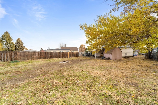 view of yard featuring a storage unit