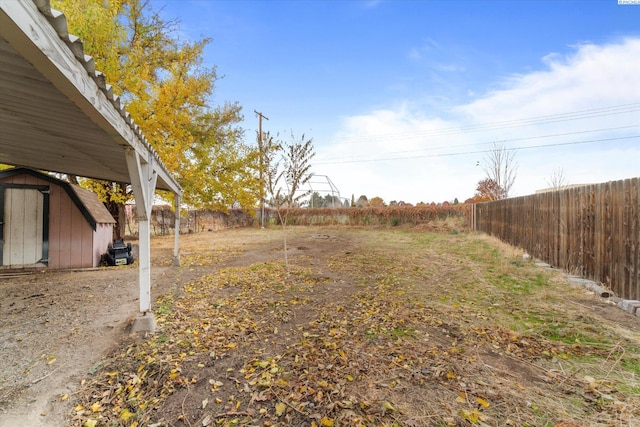 view of yard with a storage shed