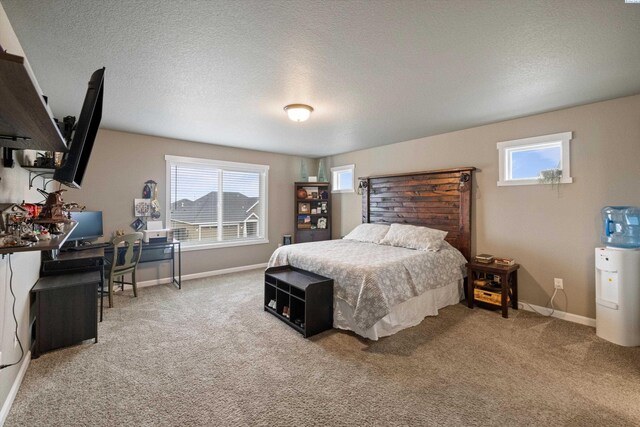 7867 Blanchard Loop, West Richland, WA 99353 - carpeted bedroom featuring multiple windows, a textured ceiling, and an office area