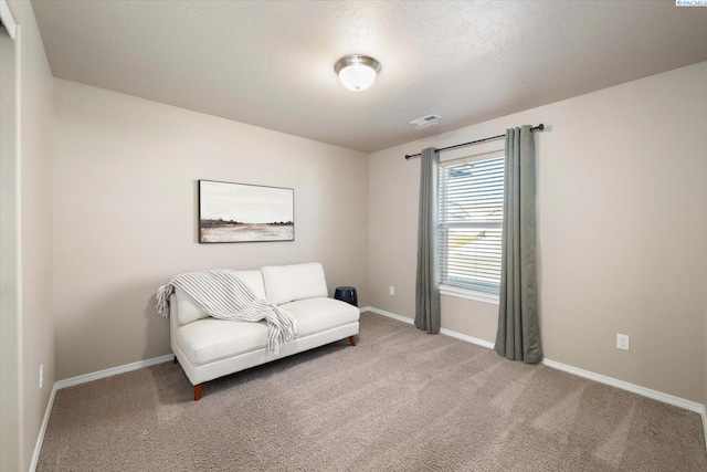 unfurnished room with carpet and a textured ceiling