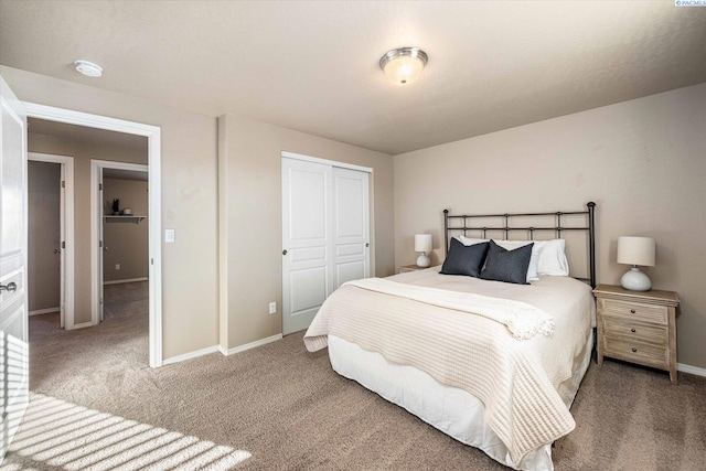 bedroom featuring carpet flooring and a closet