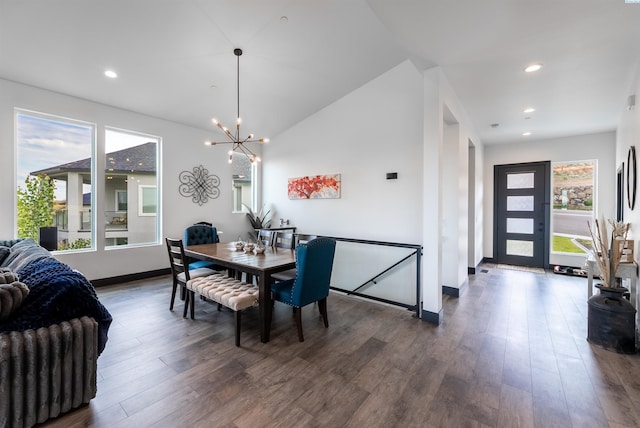 3312 Bing St, West Richland, WA 99353 - dining space with a chandelier, dark wood-style floors, recessed lighting, and baseboards