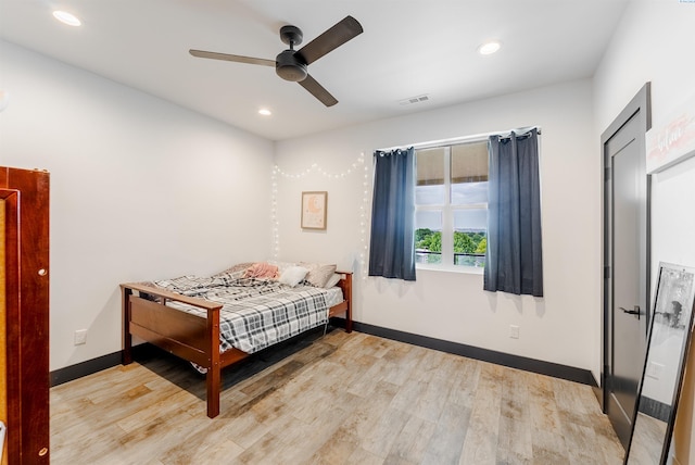 3312 Bing St, West Richland, WA 99353 - bedroom featuring recessed lighting, light wood-style floors, baseboards, and ceiling fan