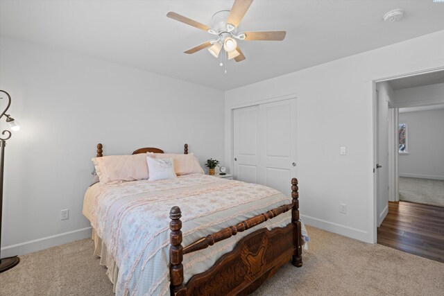 600 Lizzy Ln, Grandview, WA 98930 - bedroom featuring a closet, baseboards, ceiling fan, and carpet floors