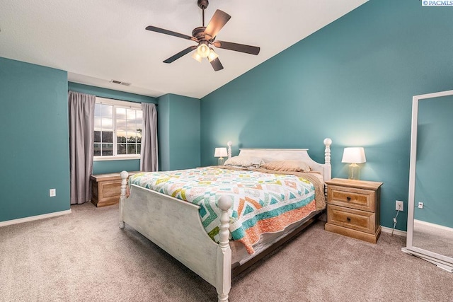 5309 Buchanan Ln, Pasco, WA 99301 - bedroom with carpet floors, baseboards, vaulted ceiling, and a ceiling fan