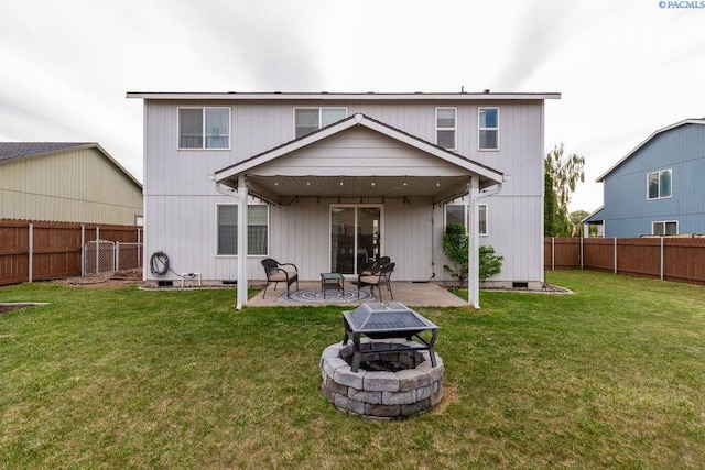 5309 Buchanan Ln, Pasco, WA 99301 - rear view of house featuring an outdoor fire pit, a patio, and crawl space