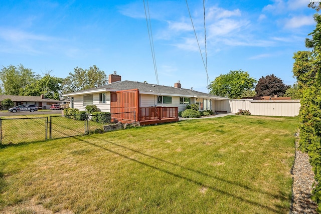 2214 W Clearwater Ave, Kennewick, WA 99336 - rear view of house featuring a gate, a chimney, and a wooden deck