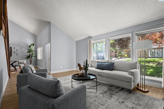 4214 W Klamath Ave Unit B-2, Kennewick, WA 99336 - living area with vaulted ceiling, wood finished floors, a textured ceiling, and baseboards