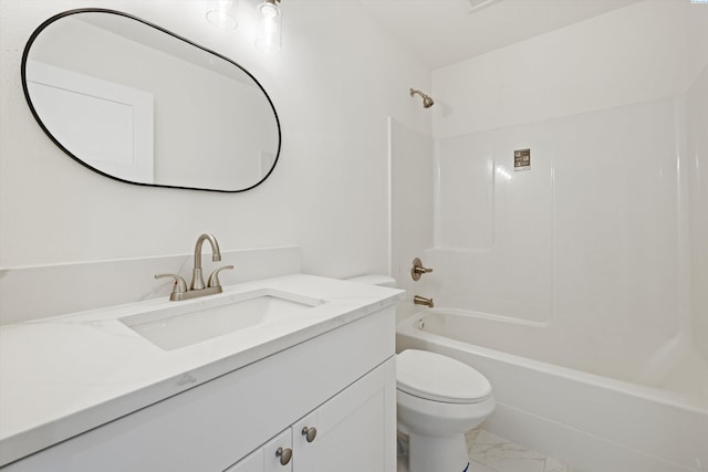 125 Claret Dr, Prosser, WA 99350 - bathroom featuring marble finish floor, shower / bath combination, toilet, and vanity