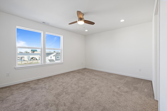125 Claret Dr, Prosser, WA 99350 - carpeted spare room with baseboards, visible vents, recessed lighting, and a ceiling fan