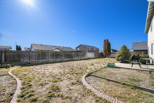 view of yard featuring a patio area and a fenced backyard