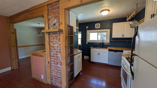 535 SE Side St, Pullman, WA 99163 - kitchen featuring white appliances, a sink, open shelves, white cabinetry, and a textured ceiling