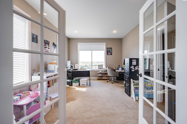1105 SW Meyer Dr, Pullman, WA 99163 - office area with french doors, carpet flooring, and recessed lighting