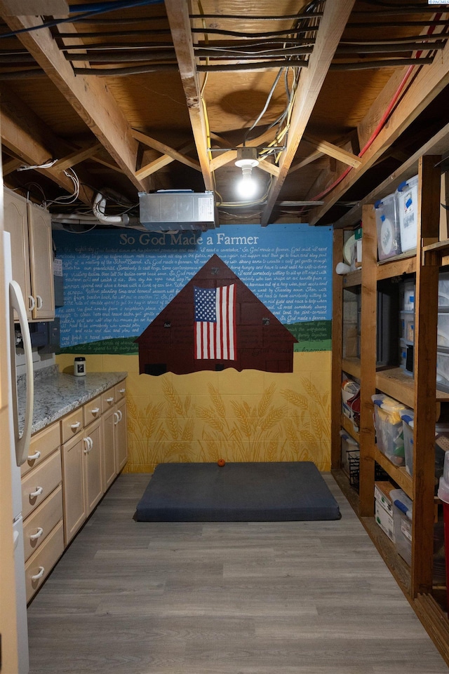 exercise room featuring dark wood-type flooring