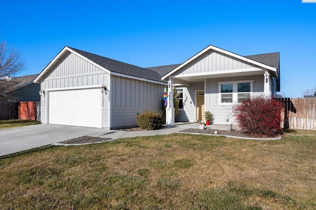 ranch-style house featuring a garage and a front yard