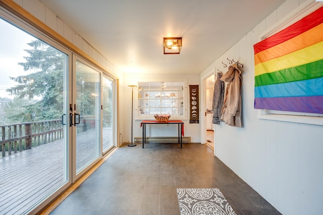 entryway with a baseboard heating unit