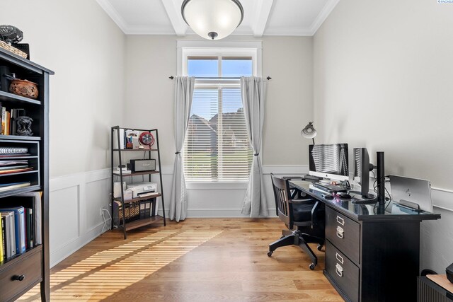 1430 Purple Sage St, Richland, WA 99352 - home office with light wood finished floors, ornamental molding, healthy amount of natural light, and a wainscoted wall