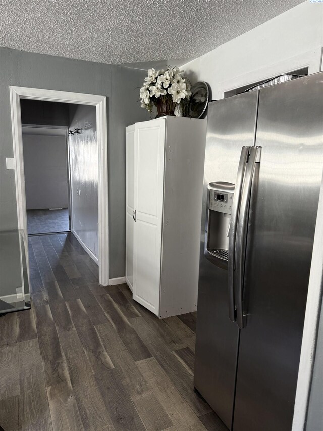 227 E 5th Ave, Kennewick, WA 99336 - kitchen featuring stainless steel fridge with ice dispenser, dark wood-style floors, and a textured ceiling