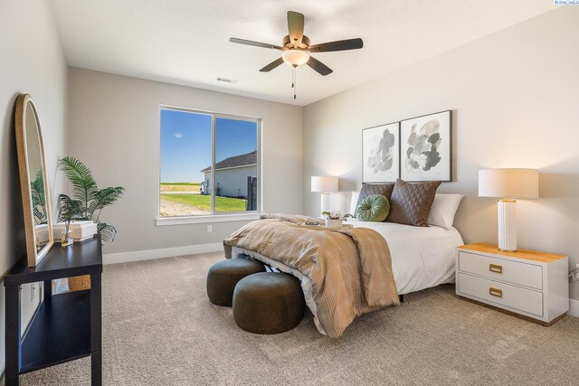 8717 Ashen Dr, Pasco, WA 99301 - bedroom featuring light carpet, baseboards, and a ceiling fan