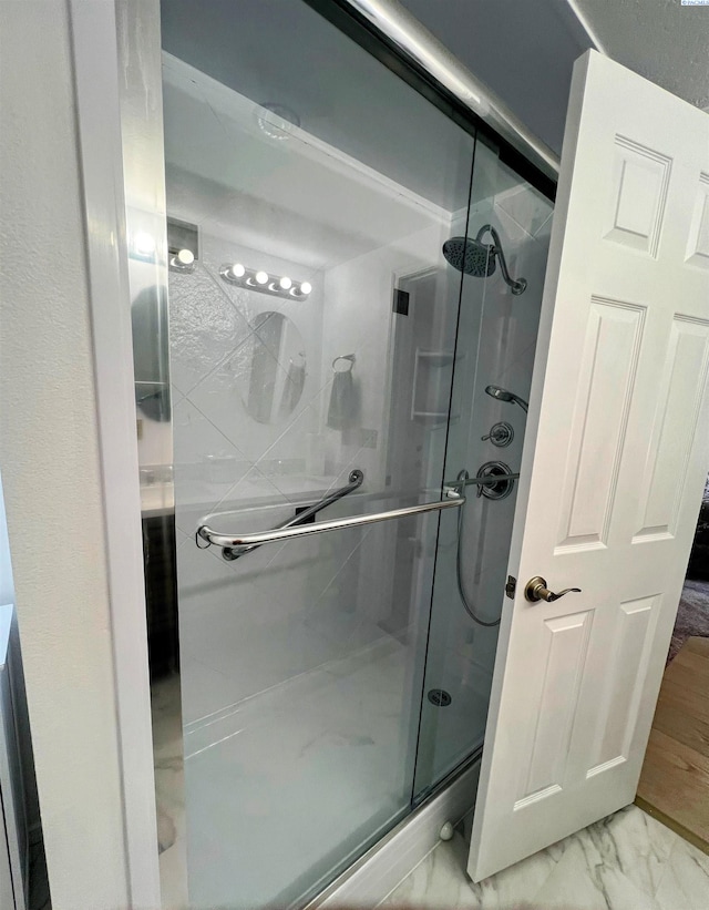 1836 W Park St, Pasco, WA 99301 - full bath with a shower stall and marble look tile flooring
