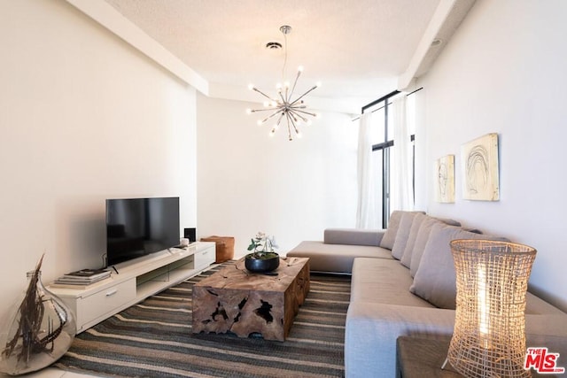 living room with a chandelier