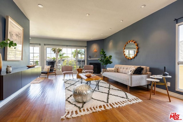 living room featuring light wood-type flooring