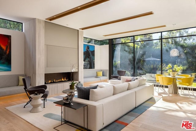 interior space featuring light hardwood / wood-style flooring and expansive windows