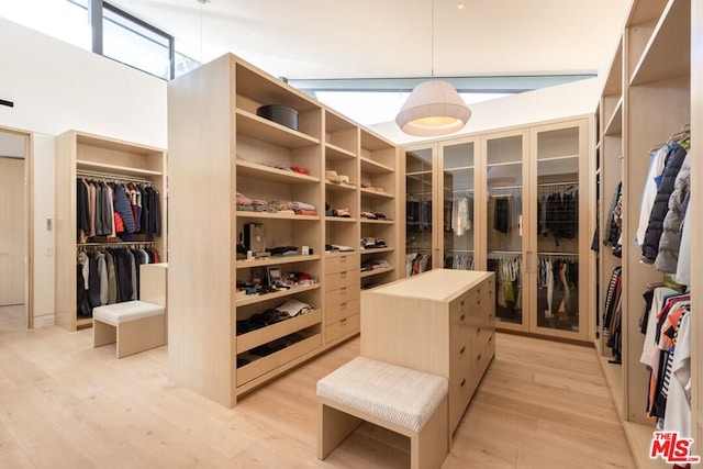 walk in closet featuring lofted ceiling and light hardwood / wood-style flooring