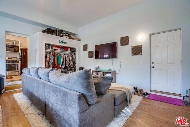 living room with light hardwood / wood-style flooring