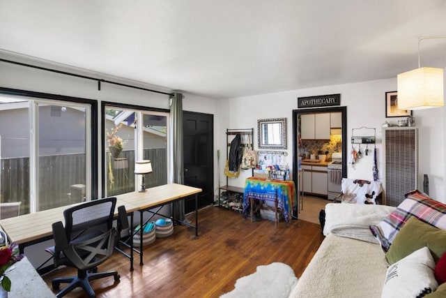 interior space with dark hardwood / wood-style flooring