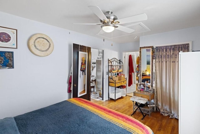 unfurnished bedroom featuring light hardwood / wood-style floors and ceiling fan