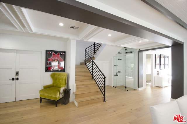 stairway with wood-type flooring