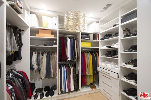 spacious closet with light hardwood / wood-style flooring