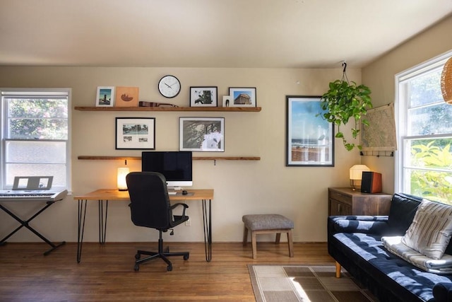 office area with wood-type flooring