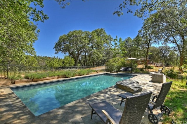 view of swimming pool featuring a patio