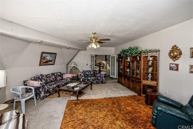 living room featuring ceiling fan