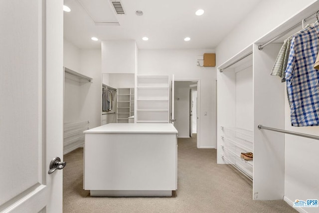 walk in closet with light colored carpet