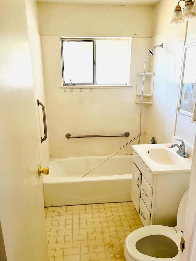 full bathroom featuring tile patterned floors, vanity, shower / bathtub combination, and toilet