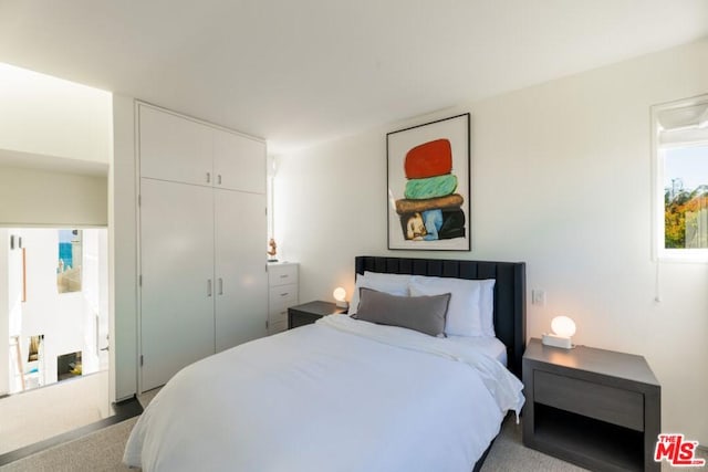 carpeted bedroom with a closet