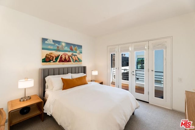 carpeted bedroom featuring access to outside and french doors