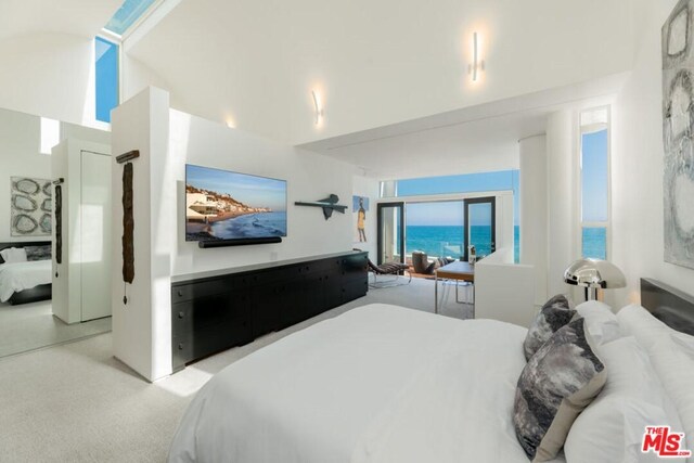 bedroom featuring a water view