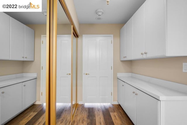 laundry area featuring dark hardwood / wood-style floors