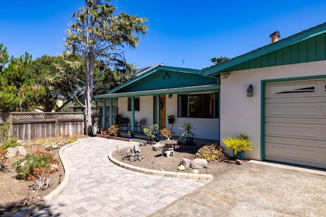 exterior space featuring a garage