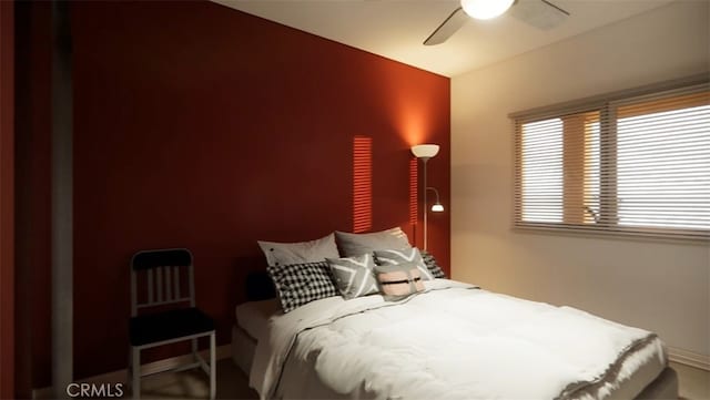 bedroom featuring ceiling fan