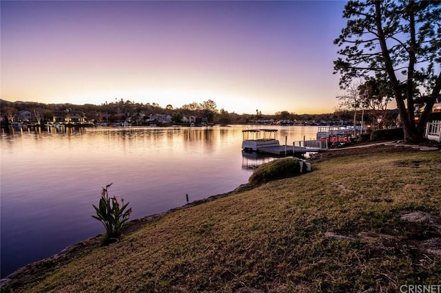 property view of water featuring a boat dock