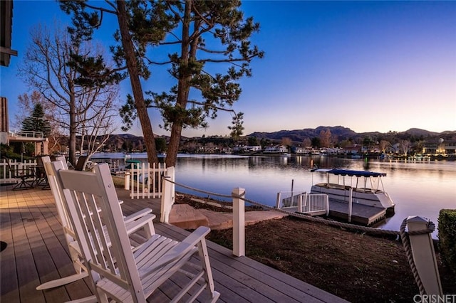 dock area with a water view