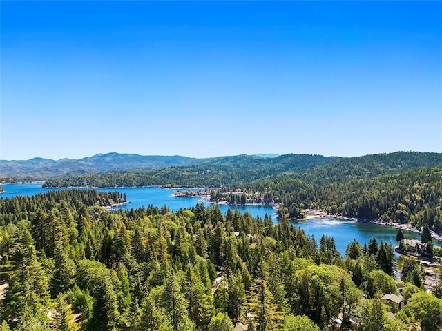 aerial view featuring a water and mountain view